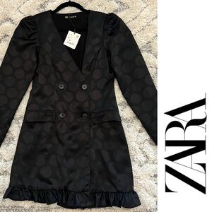 NWT Zara black polka dot tuxedo dress size S